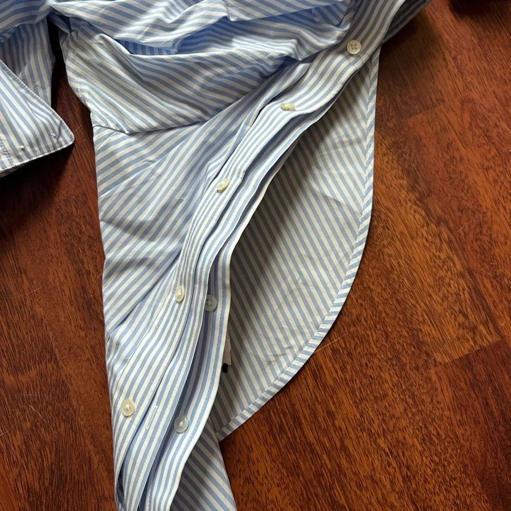 SOLD! Alexander Wang Off Shoulder Asymmetric Striped Mesh Accent Poplin Top 2 - Picture 11 of 17
